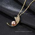 Charm CZ Feather Shape Sterling Silver Pretty Freshwater Pearl Pendant Necklaces